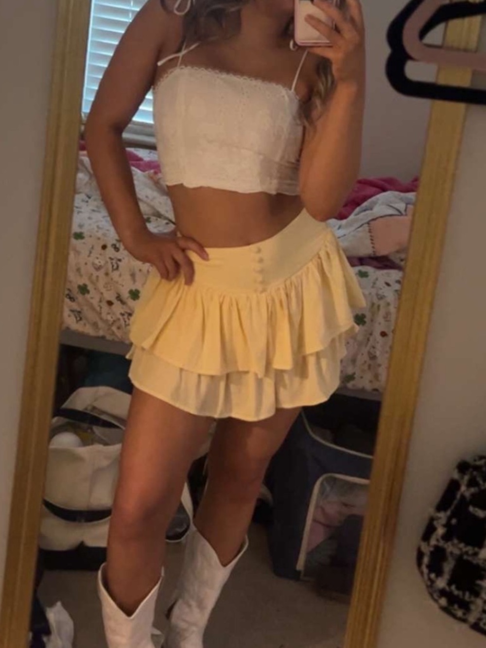 Lux Yellow Tiered Ruffle Mini Skirt Size Small perfect  Gameday LSU Mizzou Vandy